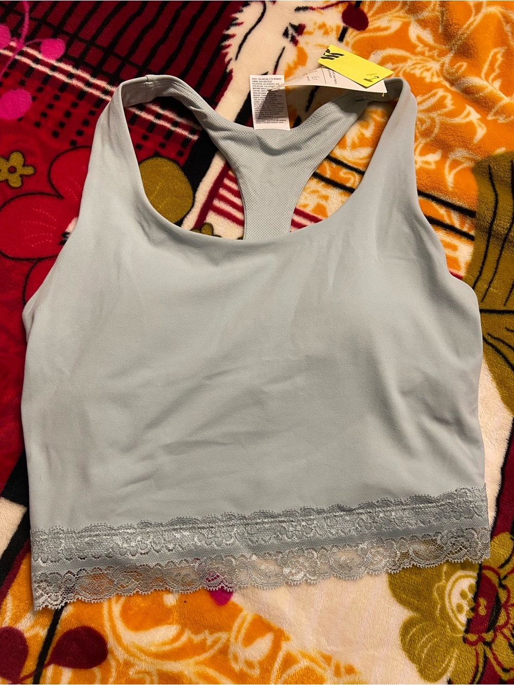 ALL IN MOTION Sage Green Racerback Laced Hem Sports Bra